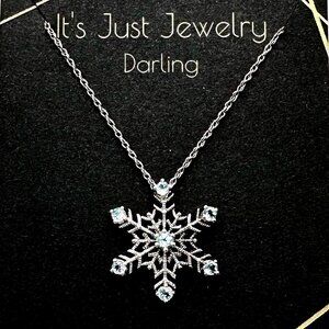 Sterling Silver Womans Necklace Blue Topaz Snowflake Pendant Winter Holiday